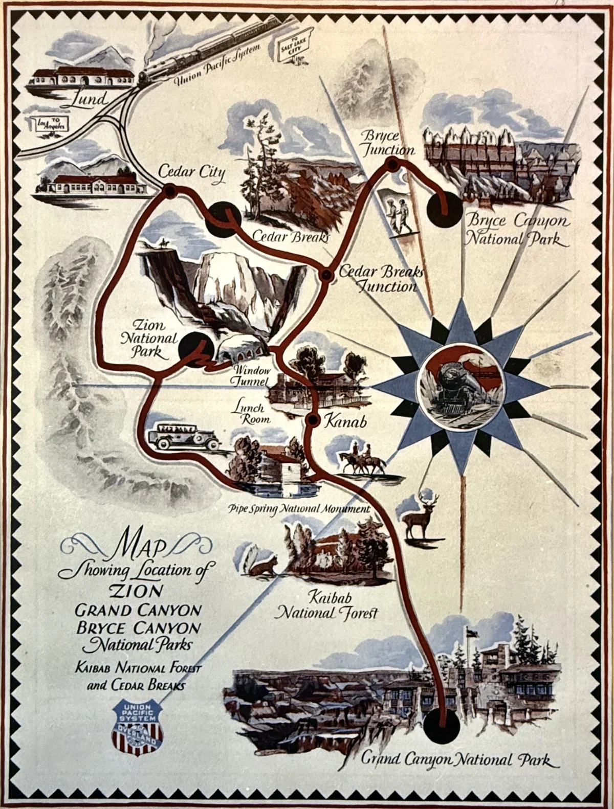 Illustrated map of The Grand Circle route through Southern Utah and Northern Arizona